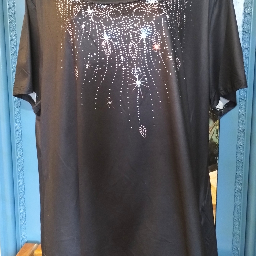 Black T-Shirt with Starry Rhinestone Design